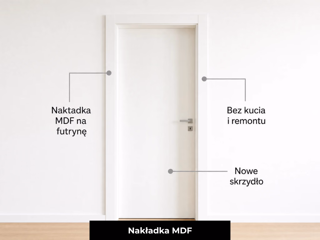 Nakładka MDF: biała nakładka na starej metalowej futrynie PRL, Furta